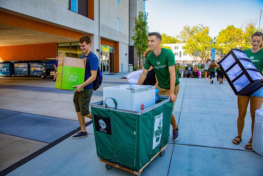 Students moving in to campus housing